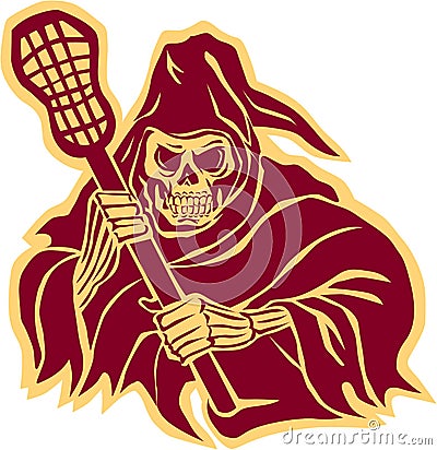 Grim Reaper Lacrosse Defense Pole Retro Vector Illustration