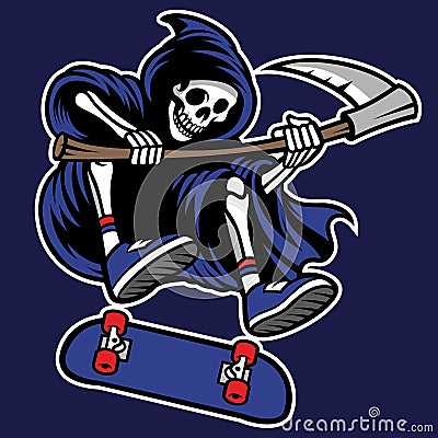 Grim reaper riding skateboard Vector Illustration