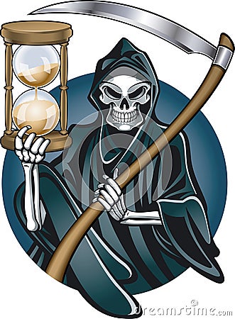 Grim reaper with scythe and hourglass Vector Illustration