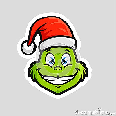 Grinch Christmas emoji emoticon Grinning Face with Big Eyes Vector Illustration