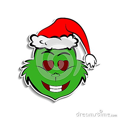 Grinch in eyes with hearts emoji sticker style icon Editorial Stock Photo