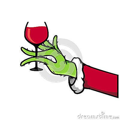 Grinches hand Christmas Drink Up Vector Illustration