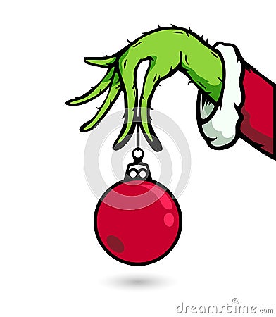 Grinch Hand With Ornament Christmas Vector Illustration