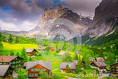 Grindelwald alpine village near Interlaken in the canton of Bern, Swiss alps Stock Photo