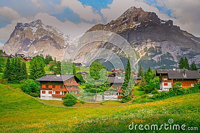 Grindelwald alpine village near Interlaken in the canton of Bern, Swiss alps Stock Photo