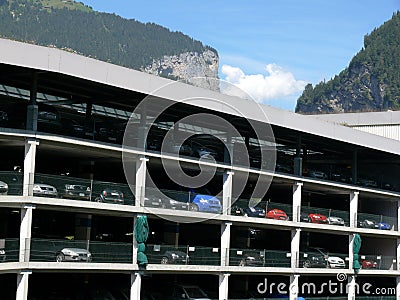 Grindelwald, Switzerland. 08/07/2009. Parking for multi-storey cars Editorial Stock Photo