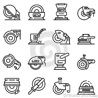 Grinding machine icons set, outline style Vector Illustration