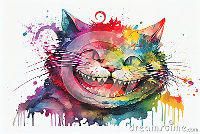 Grinning Cheshire cat watercolor Stock Photo