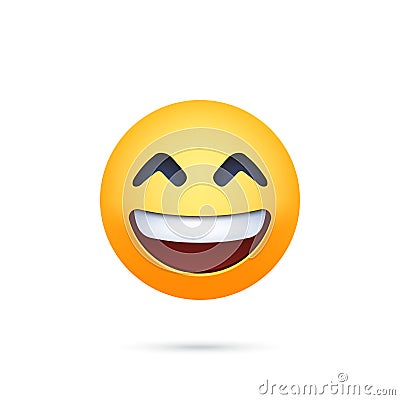 Grinning face with smiling eyes. Facebook emoji with shadow on a white background Vector Illustration