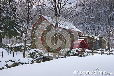 Grist mill in winter Stock Photo