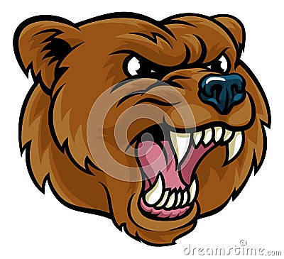 Grizzly Bear Cartoon Mascot Angry Face Vector Illustration