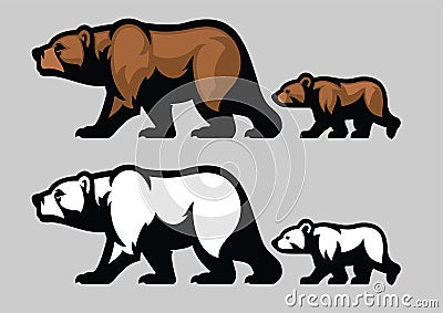 Grizzly bear and her cubs Vector Illustration