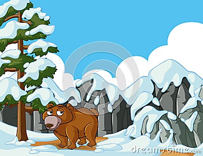 Grizzly bear in snow mountain Vector Illustration