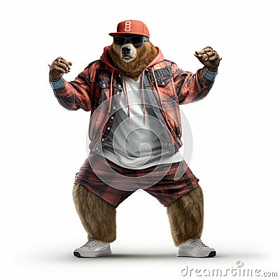 Hip-hop Bear: Photorealistic 3d Rendering Of A Stylish European Brown Bear Stock Photo
