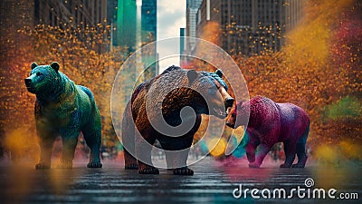 Grizzly bears fighting in the city Stock Photo