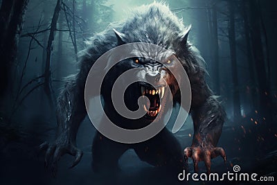 Grizzly Scary werewolf dark. Generate Ai Stock Photo