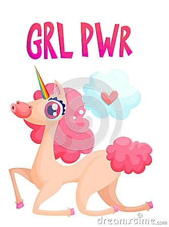 Grl pwr unicorn poster Vector Illustration