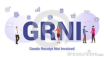 Grni goods receipt not invoiced concept with big word or text and team people with modern flat style - vector Cartoon Illustration