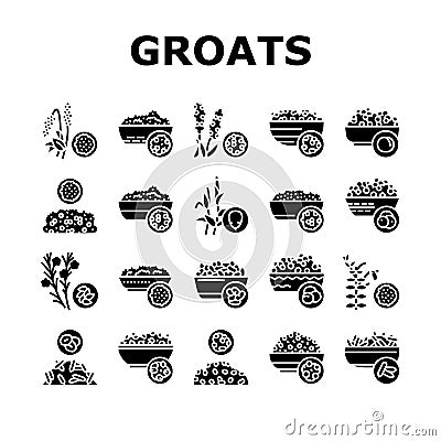 Groats Natural Food Collection Icons Set Vector Vector Illustration