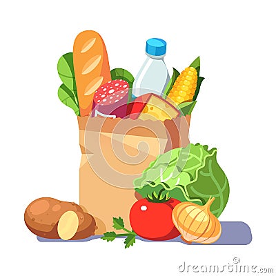 Groceries in a paper bag Vector Illustration