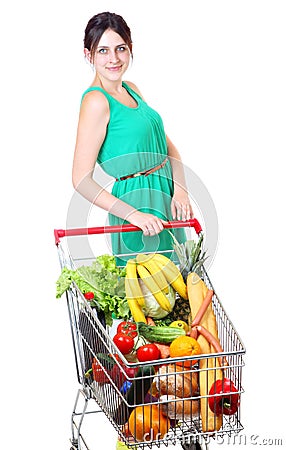 Grocery Cart Full of Vegetables, supermarket trolleys, isolated Stock Photo