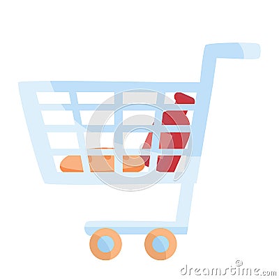 grocery cart with the necessary groceries, flat, isolated object on a white background, vector Vector Illustration