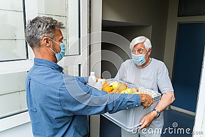 Grocery Food Shopping Help For Elder Stock Photo