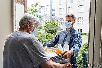 Grocery Food Shopping Help For Elder Stock Photo