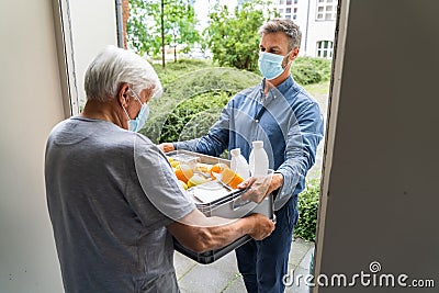 Grocery Food Shopping Help For Elder Stock Photo