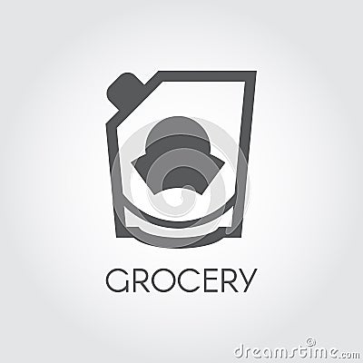 Grocery glyph icon. Mayonnaise, ketchup, doypack or mustard flat label. Food series button. Vector illustration Vector Illustration