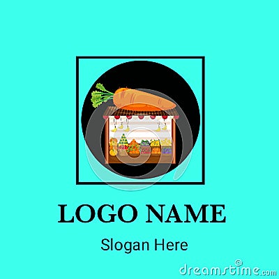 Grocery Logo, Logotype, Icon, Template, illustration And Vector Logo Design. Aqua Blue Colour Background. Cartoon Illustration