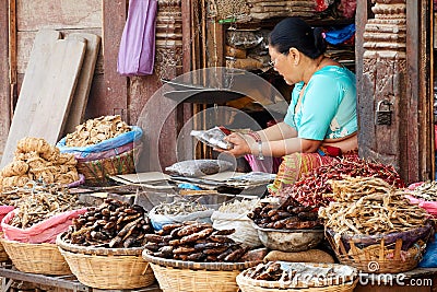 Grocery market and spices of Nepal Editorial Stock Photo