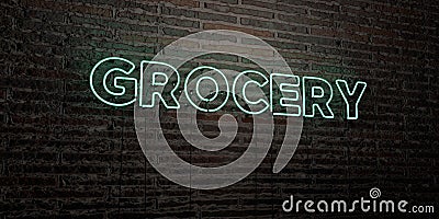 GROCERY -Realistic Neon Sign on Brick Wall background - 3D rendered royalty free stock image Stock Photo