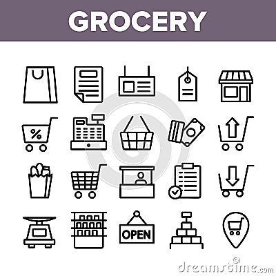 Grocery Shop Collection Elements Icons Set Vector Vector Illustration