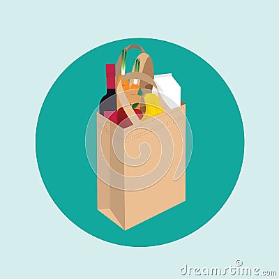 Grocery shopping bag in light green circle Vector Illustration