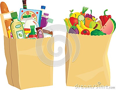 Grocery shopping bags Vector Illustration