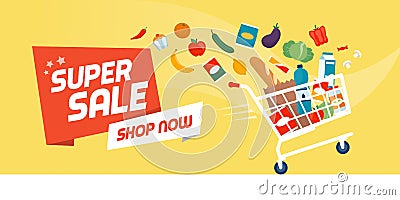 Grocery shopping promotional sale banner Vector Illustration