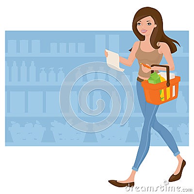 Grocery Shopping Vector Illustration