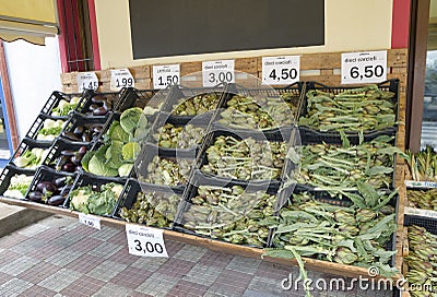 Grocery stall on sardinia with vegetables Editorial Stock Photo