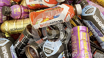 Grocery store BodyArmor sports drink variety piled in a display bin Editorial Stock Photo
