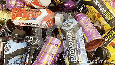 Grocery store BodyArmor sports drink variety piled in a display bin variety Editorial Stock Photo