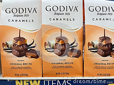 Grocery store Godiva caramels new item Editorial Stock Photo