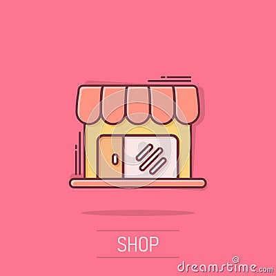 Grocery store icon in comic style. Shop building vector cartoon illustration on white isolated background. Market boutique Vector Illustration