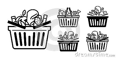 Grocery store icon. Shopping cart or basket full with food and drinks. Vector illustration Vector Illustration