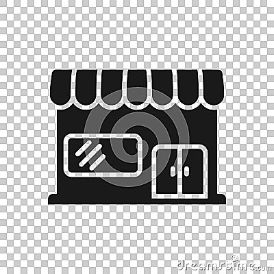 Grocery store icon in transparent style. Shop building vector illustration on isolated background. Market boutique business Vector Illustration