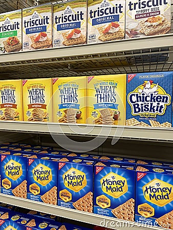 Grocery store Nabisco snack cracker display Editorial Stock Photo