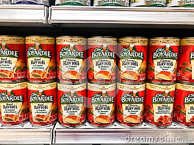 Grocery Store Shelves Stocked with Chef Boyardee Mini Ravioli Editorial Stock Photo
