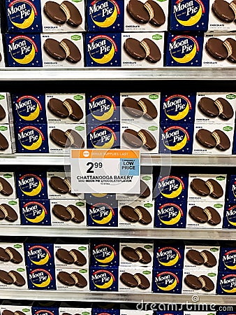 Grocery Store Shelves Stocked with Chocolate Moon Pies Editorial Stock Photo