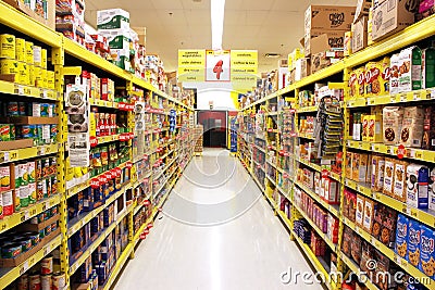 Grocery store shelves Editorial Stock Photo