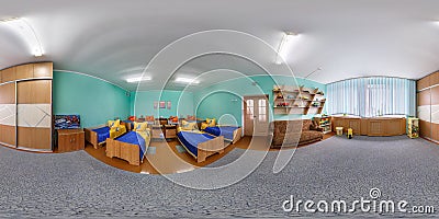 GRODNO, BELARUS - APRIL 22, 2016: Panorama in interior boys bedroom in Kindergarten. Full spherical 360 by 180 degrees seamless Editorial Stock Photo